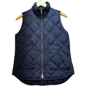J.Crew Women's Cardigan Quilted Puffer Vest Full Zip Size XS Navy Blue Pockets